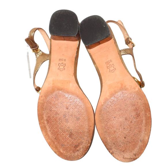 Women's Tory Burch Gold Metallic Heeled Sandals w/ Crystal Logo Medallion Sz 9.5 - Picture 6 of 6